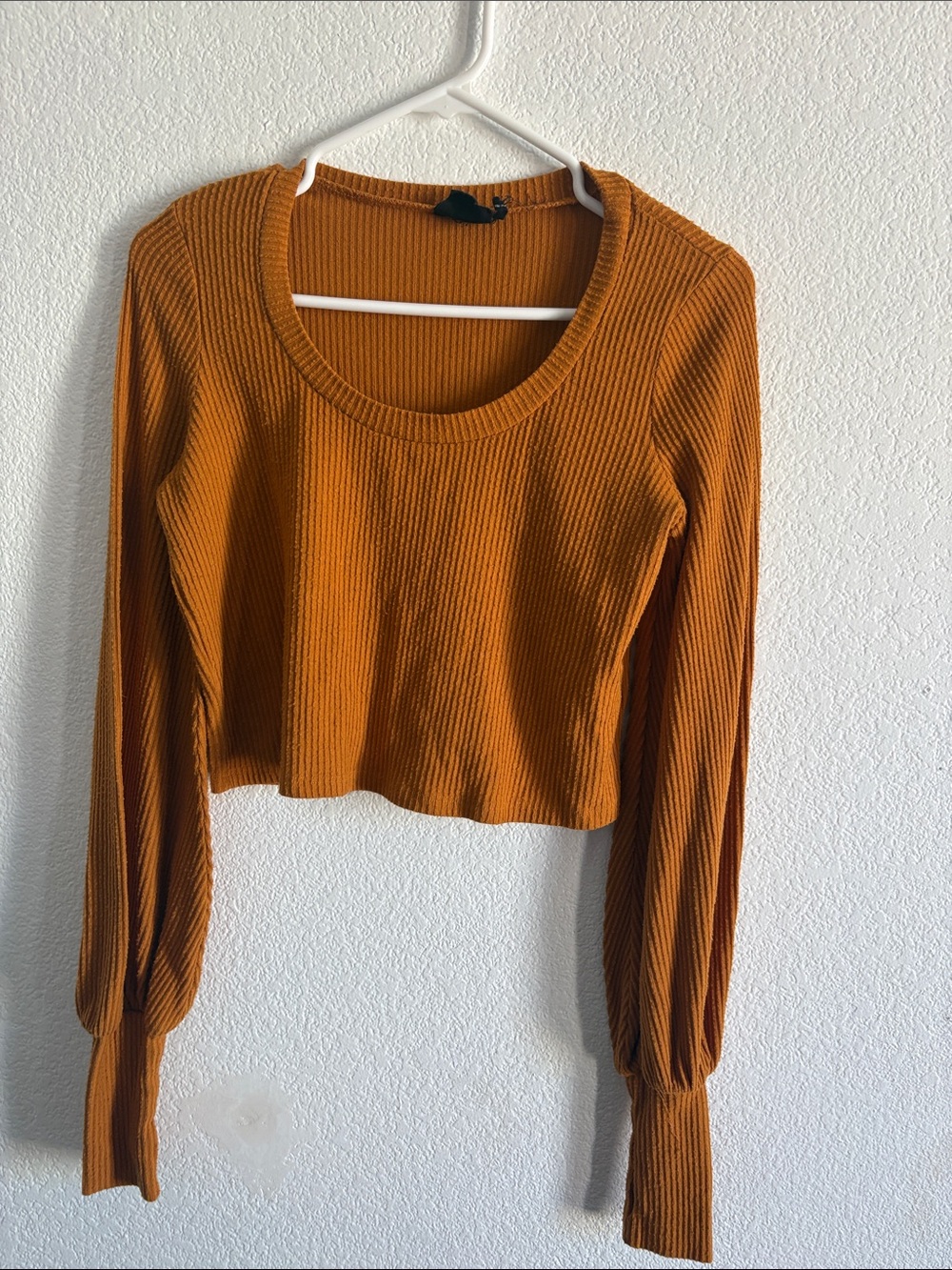 Urban Outfitters Ribbed Long-Sleeve Crop Top - Mustard Orange